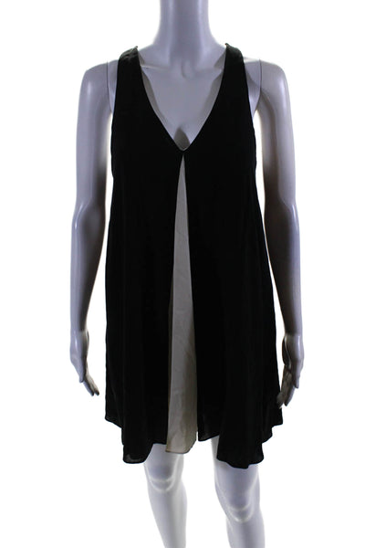 Alice + Olivia Womens V Neck Sleeveless A Line Dress Black White Size Small