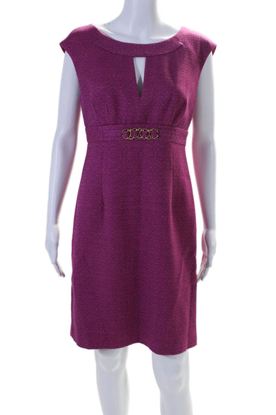 Trina Turk Womens Gold Tone High Waist Key Hole Neck Sheath Dress Pink Size 6
