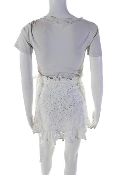 Cynthia Rowley Womens Textured Crochet Knit Wrap Around Skirt White Size S
