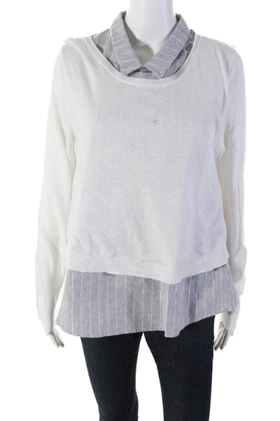 Subtle Luxury Womens Striped Layered Collared Buttoned Colorblock Top  Size M