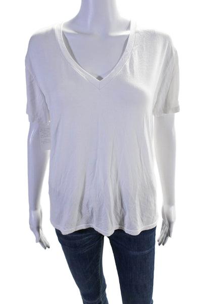 Sedge Women's V-Neck Short Sleeves Basic T-Shirt White Size XS