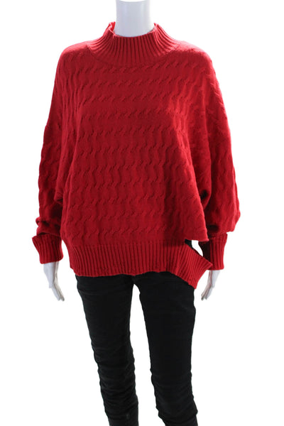 Pinko Women's Turtleneck Long Sleeves Ribbed Hem Pullover Sweater Red Size L