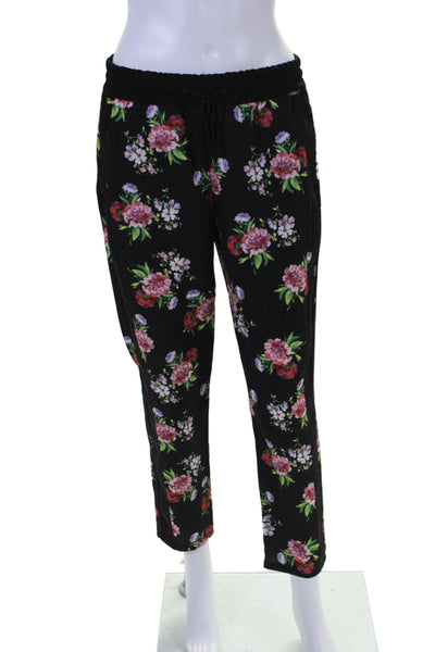 Liu JO Womens Floral Print High Rise Pants Black Multi Colored Size EUR 42