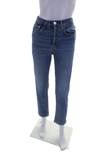 Re/Done Womens High Rise Button Fly Medium Wash Straight Leg Jeans Blue Size 24