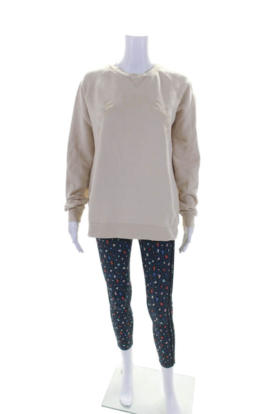 The Upside Womens Leopard Print Leggings Crewneck Set Blue Beige Size 4 XXS