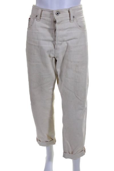 Naked & Famous Denim Womens Textured Zip Button Cuff Leg Jeans Cream Size EUR 33