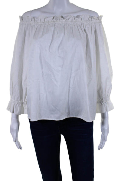 Isolda Womens Cotton White Striped Off Shoulder Long Sleeve Blouse Top Size 8
