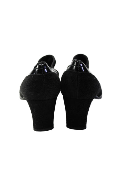 Stuart Weitzman Womens Suede Round Toe Slip On Heels Pumps Black Size 7.5M