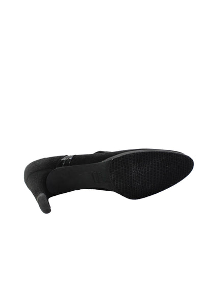Stuart Weitzman Womens Suede Round Toe Slip On Heels Pumps Black Size 7.5M