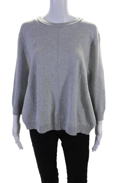360 Sweater Womens Graphic Long Sleeve Ribbed Hem Side Slit Sweater Gray Size M