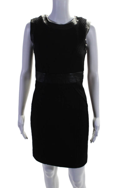Milly Of New York Womens Wool Textured Black Faux Leather Trim Shift Dress Size2