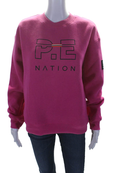 PE Nation Womens Cotton Long Sleeve Graphic Crewneck Sweatshirt Pink Size XS