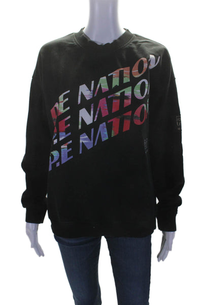 PE Nation Womens Cotton Long Sleeve Graphic Crewneck Sweatshirt Black Size S