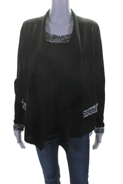 Paule Ka Women's Round Neck Long Sleeves Cardigan Sweater Black Size L