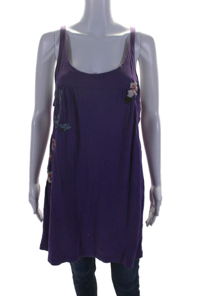 JWLA Women's Scoop Neck Sleeveless Embroidered Tunic Purple Size L