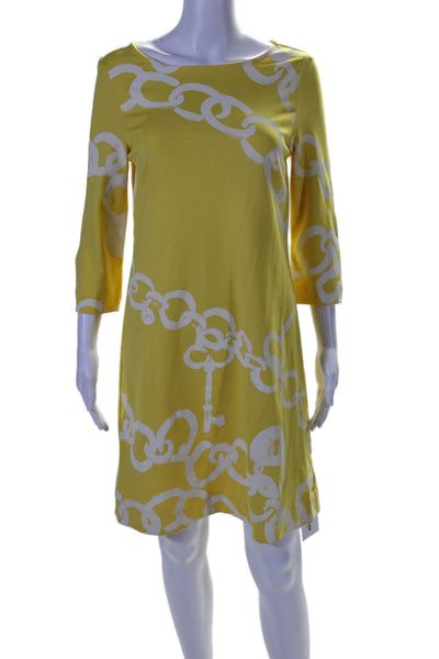 Lilly Pulitzer Womens Printed Long Sleeves Knee Length Dress Yellow Size Medium