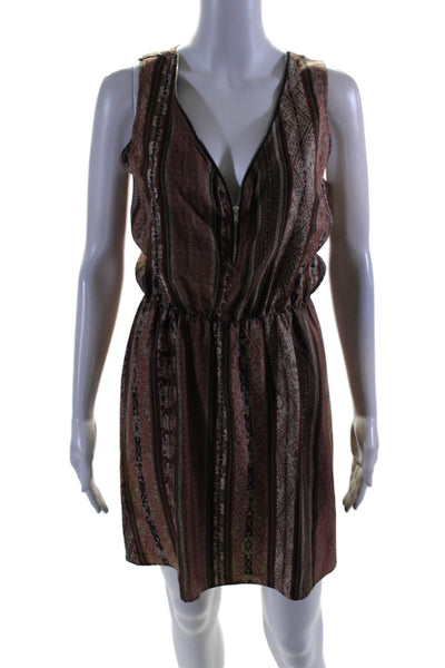 Elle Lauri Womens Striped Sleeveless V Neck A Line Dress Multi Colored Size Smal