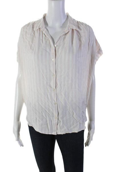 Madewell Womens Striped Collared Short Sleeve Button Up Blouse Top Pink Size S