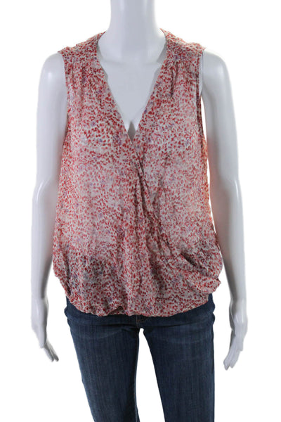 Joie Womens Silk Floral Print Wrap V Neck Sleeveless Scrunch Hem Top Red Size S