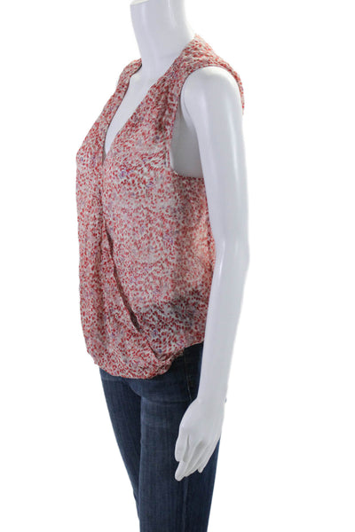 Joie Womens Silk Floral Print Wrap V Neck Sleeveless Scrunch Hem Top Red Size S