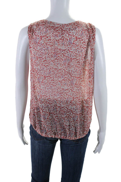Joie Womens Silk Floral Print Wrap V Neck Sleeveless Scrunch Hem Top Red Size S