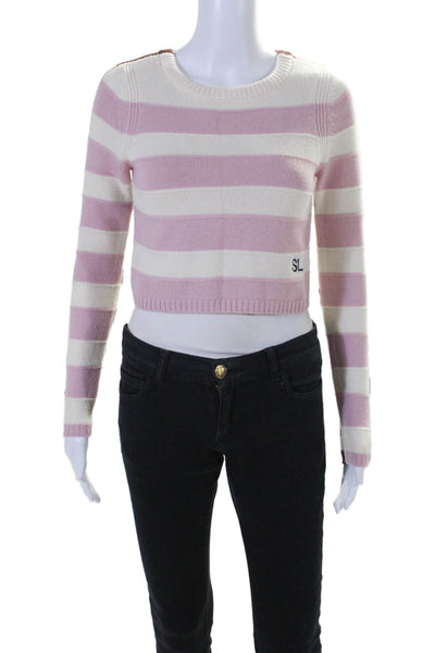Solid & Striped Womens Wool Blend Striped Cropped Sweater Top Pink Size S