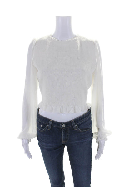 Wilfred Women's Round Neck Long Sleeves Smocked Ruffle Blouse Beige Size M