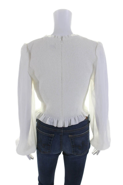 Wilfred Women's Round Neck Long Sleeves Smocked Ruffle Blouse Beige Size M