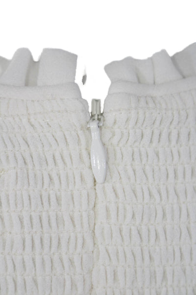 Wilfred Women's Round Neck Long Sleeves Smocked Ruffle Blouse Beige Size M