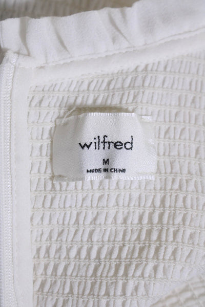 Wilfred Women's Round Neck Long Sleeves Smocked Ruffle Blouse Beige Size M