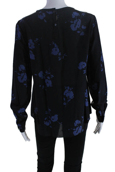 Shoshanna Womens Silk Long Sleeve Floral Print Keyhole Blouse Black Size S