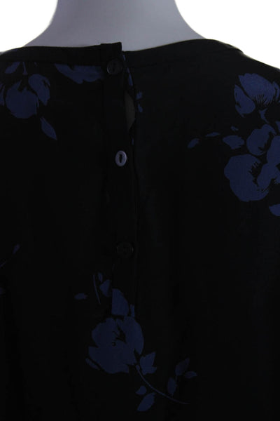 Shoshanna Womens Silk Long Sleeve Floral Print Keyhole Blouse Black Size S