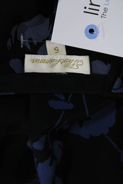 Shoshanna Womens Silk Long Sleeve Floral Print Keyhole Blouse Black Size S