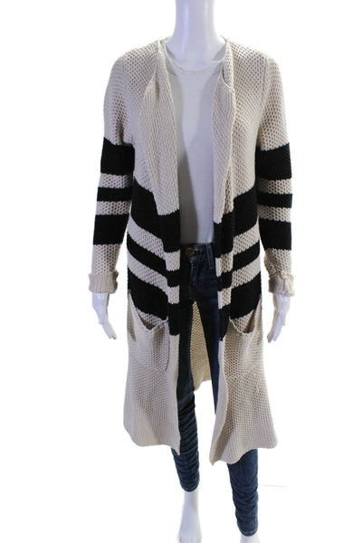 Chaser Womens Cotton Striped Textured Knitted Open Sweater Cardigan Size S