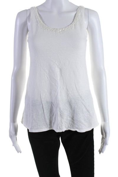 Eileen Fisher Womens Linen Scoop Neck Beaded Tank Top White Size XS
