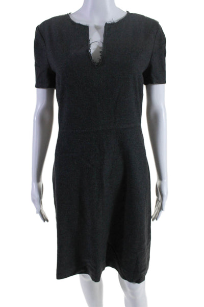 Lavia Womens Wool V Neck Short Sleeve Raw Edge A Line Dress Gray Size 44
