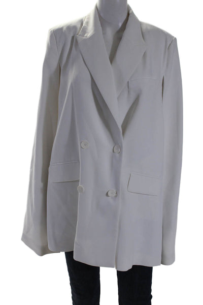 Zara Womens Textured Button Collar Sleeveless Drape Over Cape Blazer White Size