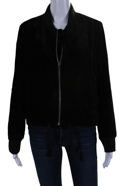J Crew Womens Velvet Full Zipper Long Sleeves Crew Neck Jacket Black Size Medium
