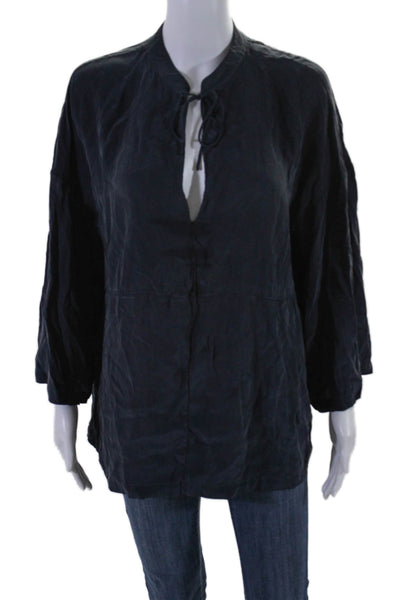 Frame Womens Silk Half Sleeve Lined Front Tie V-neck Blouse Gray Size L