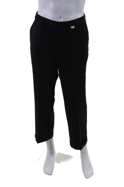 Hiltl Men's Button Closure Flat Front Straight Leg Dress Pants Black Size 38