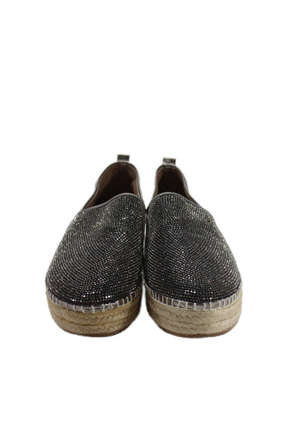 Steve Madden Womens Beaded Slide On Chopur Espadrille Flats Black Silver Size 10