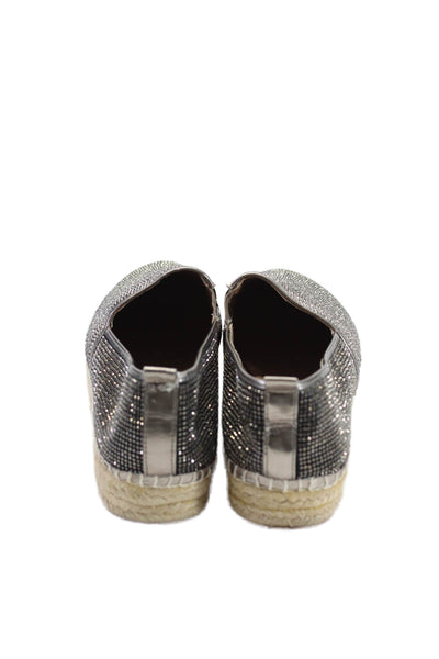 Steve Madden Womens Beaded Slide On Chopur Espadrille Flats Black Silver Size 10