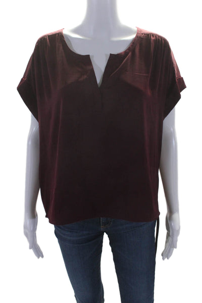 BCBGMAXAZRIA Womens V Neck Short Sleeve Blouse Purple Size M