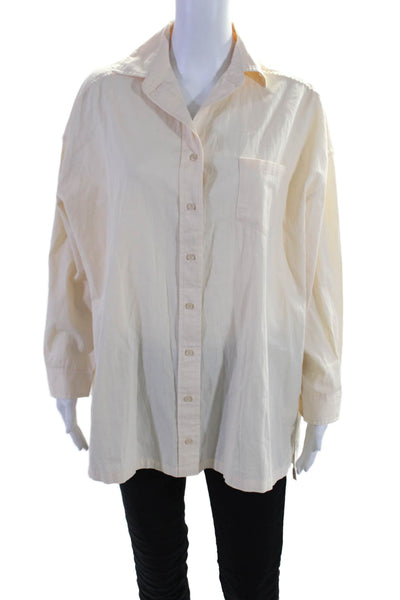 Lovers + Friends Womens Cotton Collared Buttoned Long Sleeve Top Beige Size XS