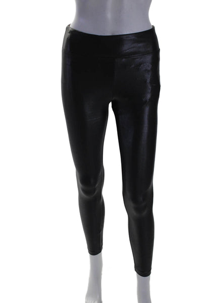 K Women's High Waist Full Length Shiny Athletic  Leggings Silver Size S