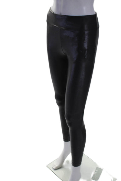 K Women's High Waist Full Length Shiny Athletic  Leggings Silver Size S