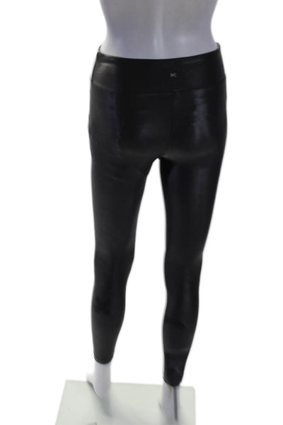 K Women's High Waist Full Length Shiny Athletic  Leggings Silver Size S