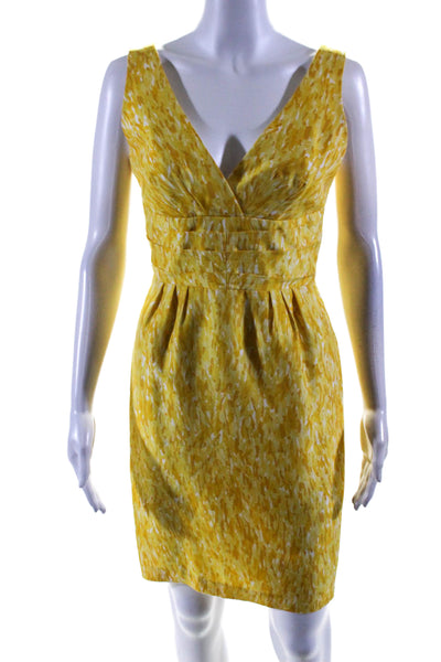 Miss T By Trina Turk Womens Silk Abstract V-Neck Sleeveless Dress Yellow Size 4