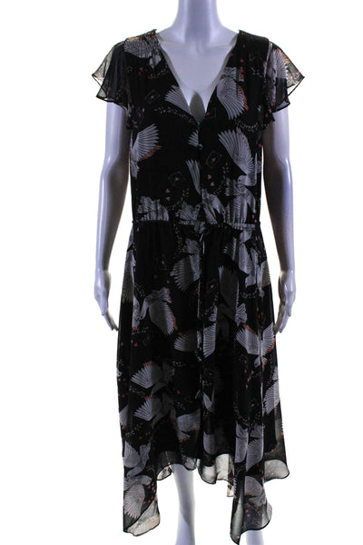 Rebecca Minkoff Womens Animal Print Ruched V-Neck Maxi Dress Black Size 6