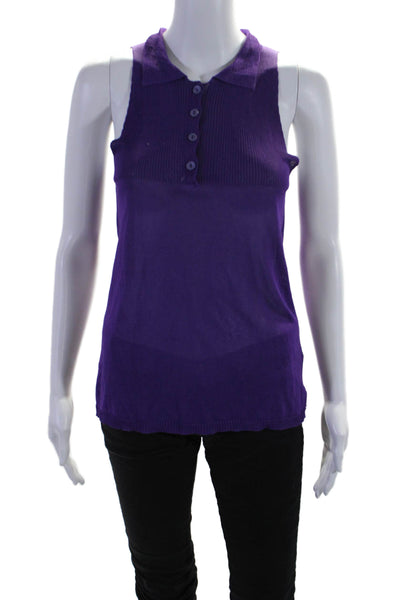 Krizia Poi Women's Collared Sleeveless Sweater Tank Top Purple Size 38